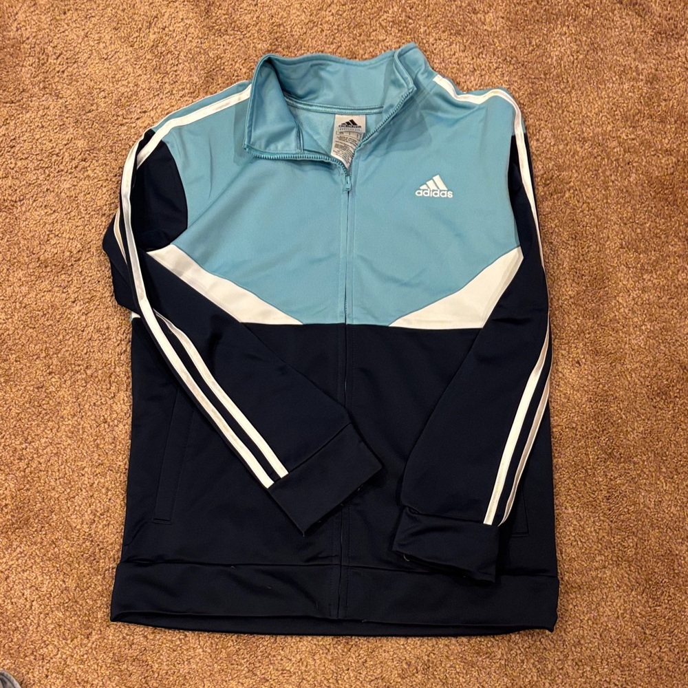 Adidas Kids Light Blue and Navy Jacket in very good used condition